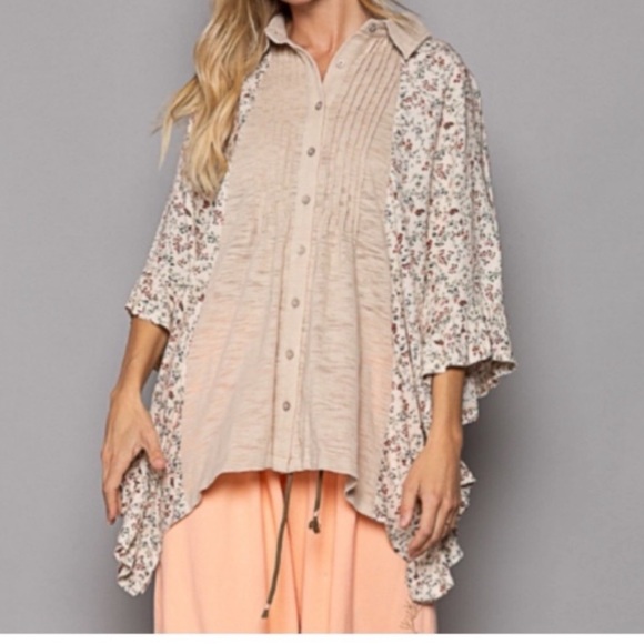 POL Top Pin tuck button down Boho Small - Large New Boutique OVERSIZED - Picture 3 of 10
